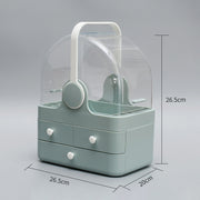 Lipstick Large Dressing Table And Rack featuring modern design with transparent cover and storage drawers.