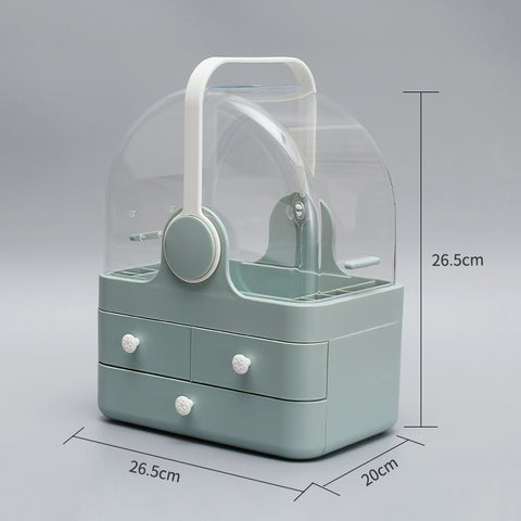 Lipstick Large Dressing Table And Rack featuring modern design with transparent cover and storage drawers.