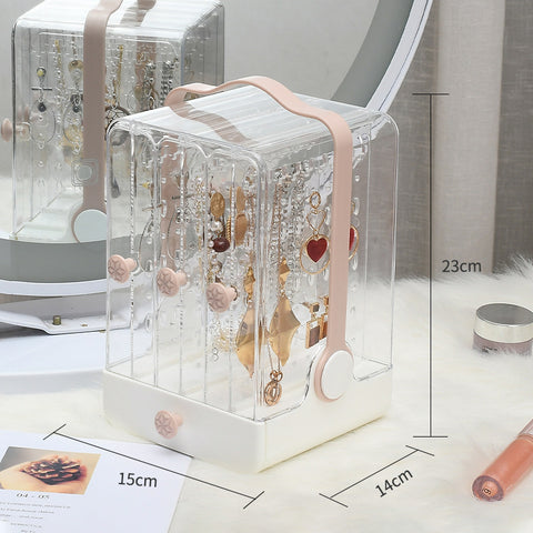 Lipstick Large Dressing Table And Rack with jewelry storage, featuring transparent design and dimensions.